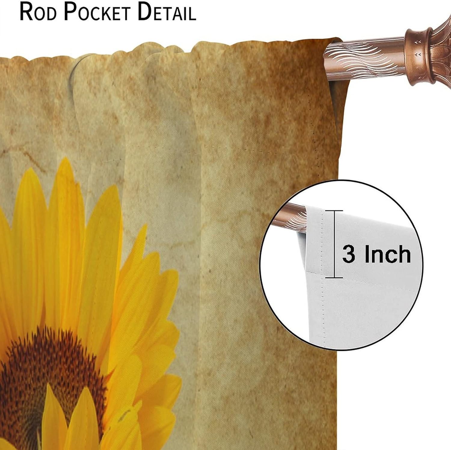 Sunflower Blackout Curtain Rustic Vintage Background Window Curtain Noise Reducing Drapes Rod Pocket Dining Room Cafe Bedroom Living Room Kitchen 2 Panels 52x84 in