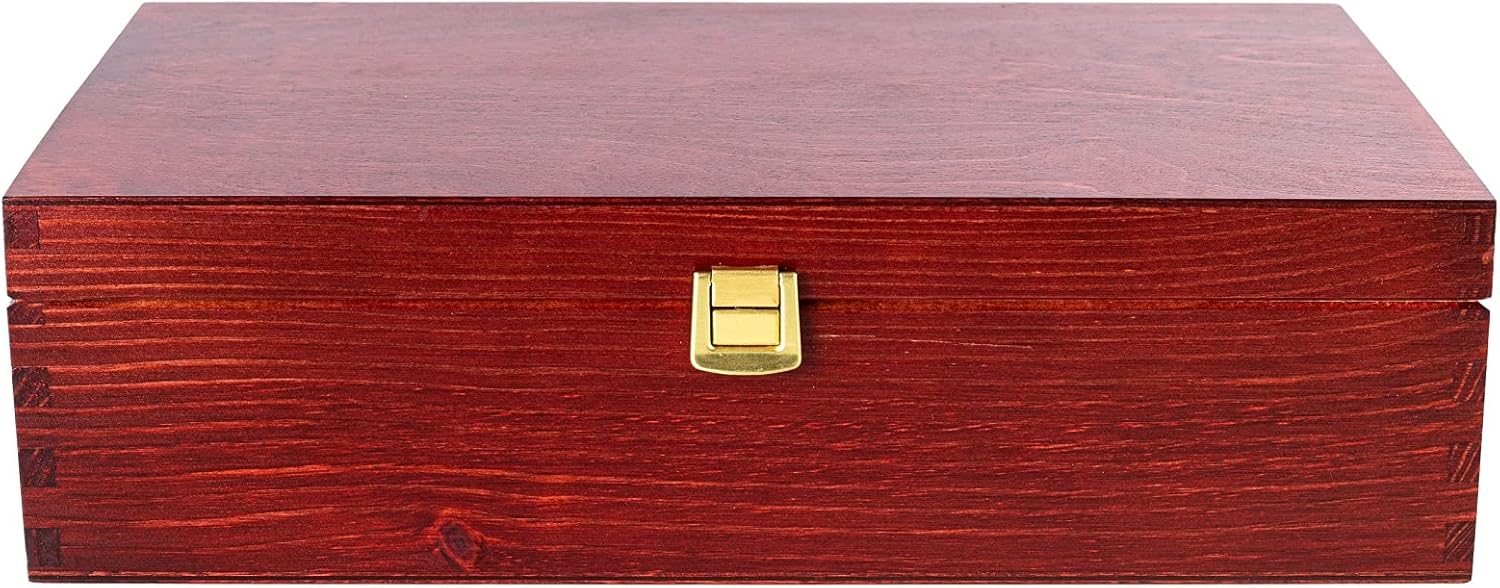 Red Wine Wooden Box Gift Storage | 2 Bottles | 13.77 x 7.87 x 3.93 in (+/- 0.5in) | Wood Holder Lacquer | Box for Christmas, Birthday, Wedding, Valentine’s Day, Anniversary