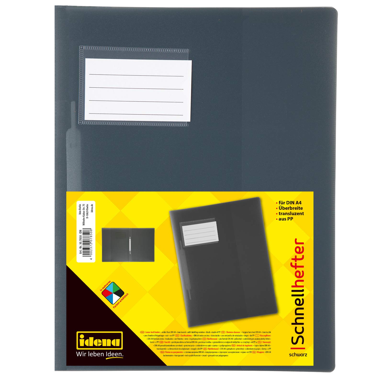 IDENA 307850 File Folder for DIN A4 Excess Width, Black