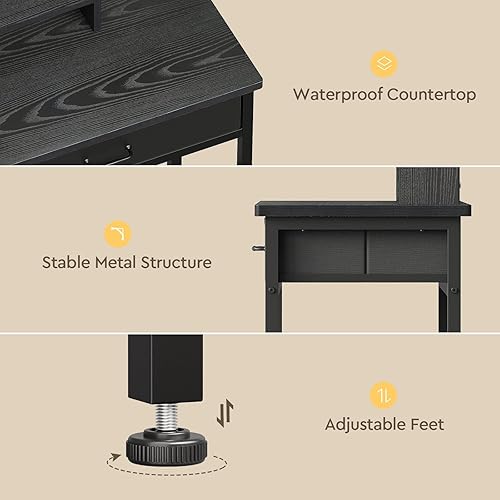 Miniatura 8 de Escritorio de maquillaje con espejo y luces, tocador pequeño con cajón de almacenamiento de tela, silla y estantes, juego de tocador de maquillaje