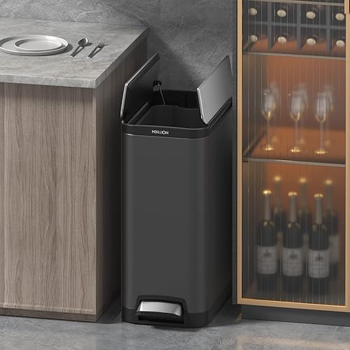 Miniatura 7 de Mbillion Cubo de basura con forro de 35 litros9.3 galones, tapa de mariposa, abierto, cierre silencioso, rectangular, de acero inoxidable, con pedal