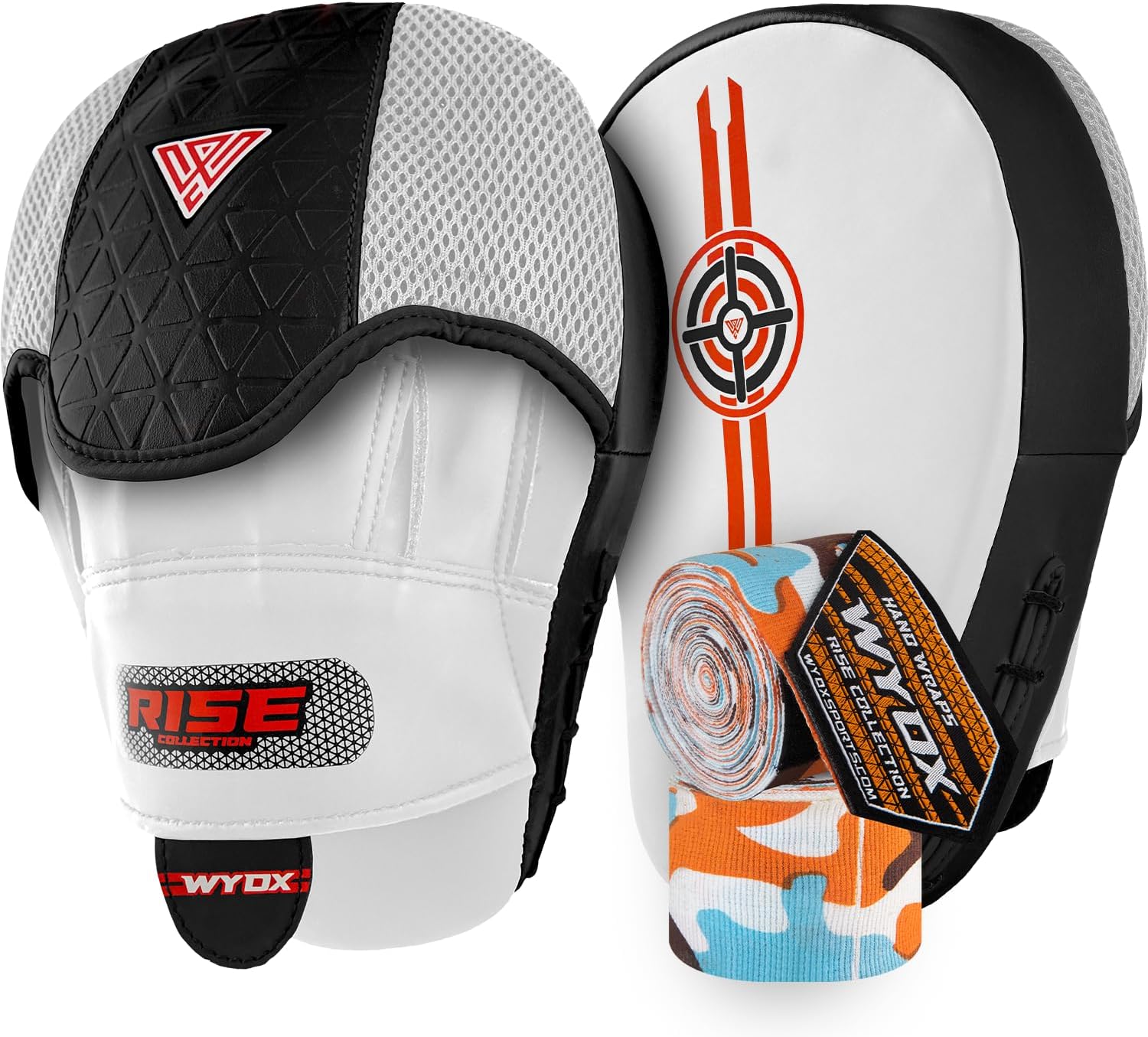 WYOX Focus Pads & Boxing Hand Wraps Combo – Complete Training Gear for Boxing, Kickboxing, MMA, Muay Thai, Karate, Martial Arts, Sparring, Fitness & Home Gym Workouts