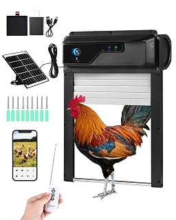 Automatic Chicken Coop Door with HD Camera, Solar Powered, 5000mAh Battery, WiFi Enabled, APP-Based Monitoring, Remote Control and Timer, with Anti-Trap Sensor and Alarm Drive(Black) - Amazon product rated Grade B