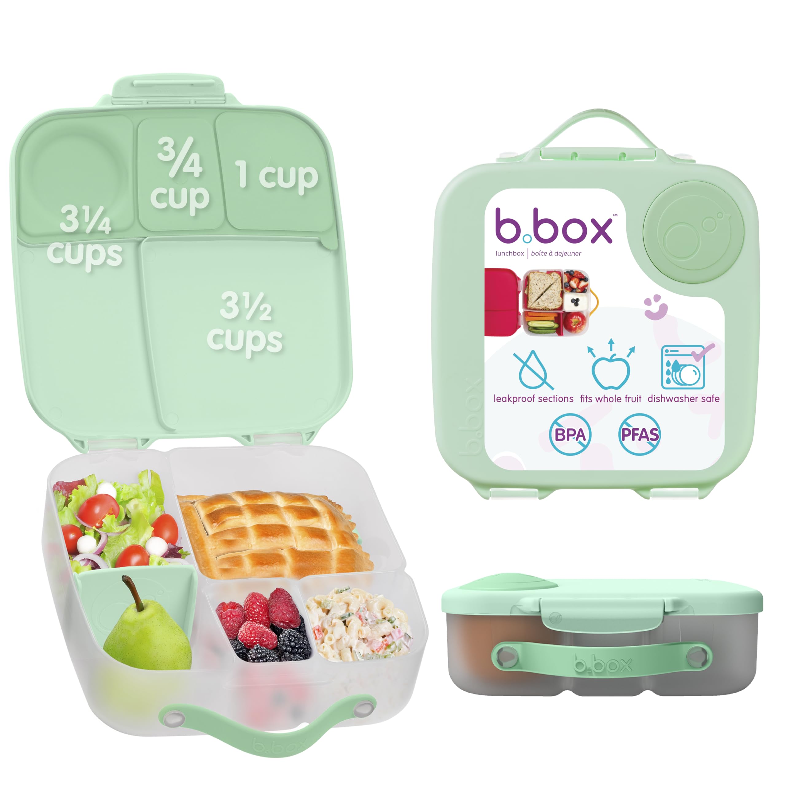 b.box Lunchbox | Large Bento Box with 4 Compartments (2 Leakproof), Removable Divider, Gel Cold Pack | Ideal for School | from 3+ | 2L Capacity — image 1