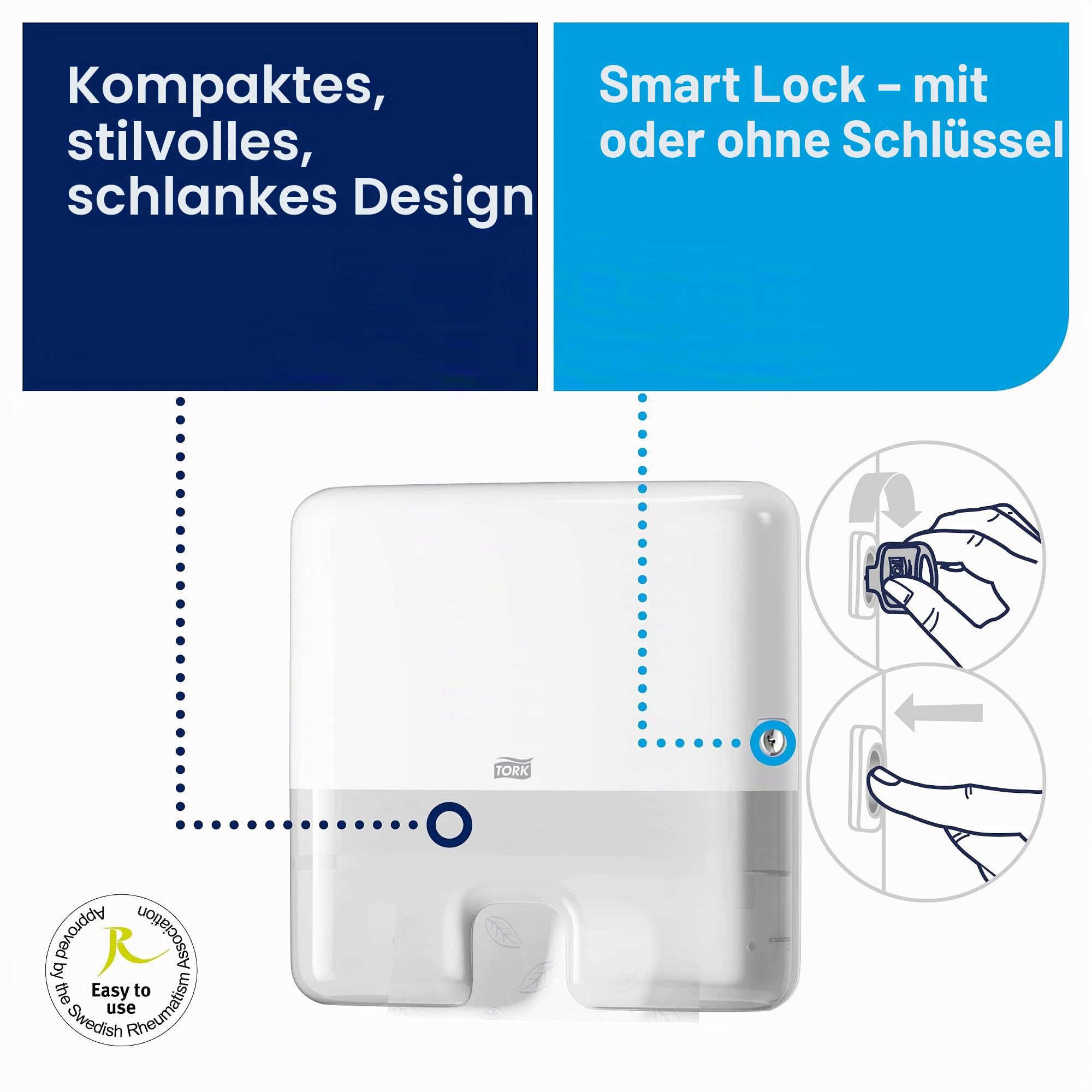 Tork Xpress Mini Spender für Multifold Papierhandtücher Starter Pack 952100, Elevation Design - Kompakter H2 Handtuchspender, Weiß für Falthandtücher + Papierhandtücher Nachfüllen (100 Blatt)