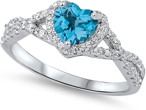 Anillo de compromiso de plata esterlina con diseño de corazón y halo