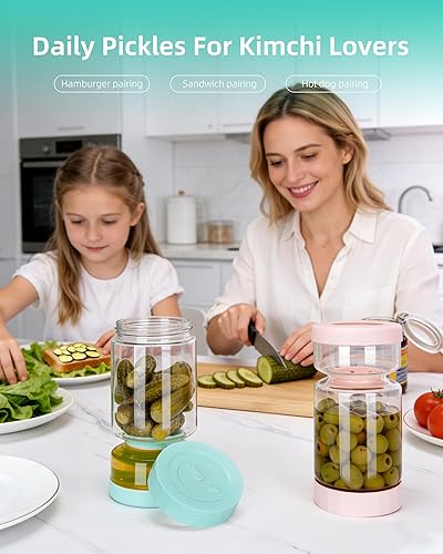 Miniatura 6 de ZENS Tarro de Pepinillos con Colador Abatible, Contenedor Separador de Jugo de Pepinillos de 37 oz en Forma de Arena, Tapa Hermética y a Prueba de