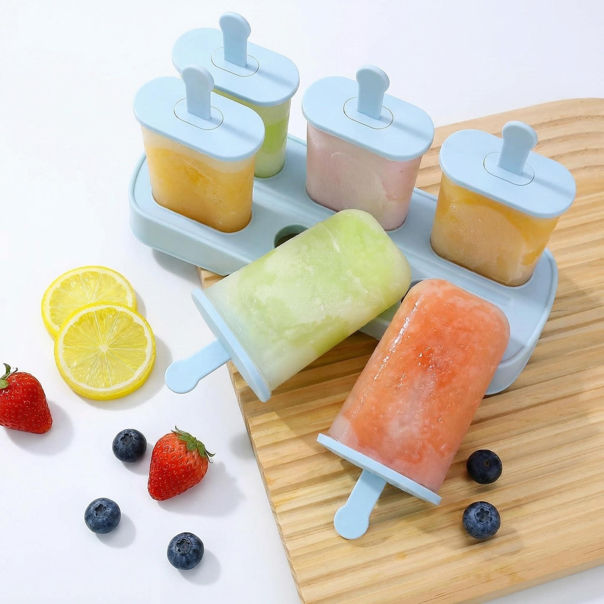 Moldes para Helados con Palo, 6 Cavidades Moldes Helados, DIY Molde Helado para Paletas y Helados Caseros (Azul)