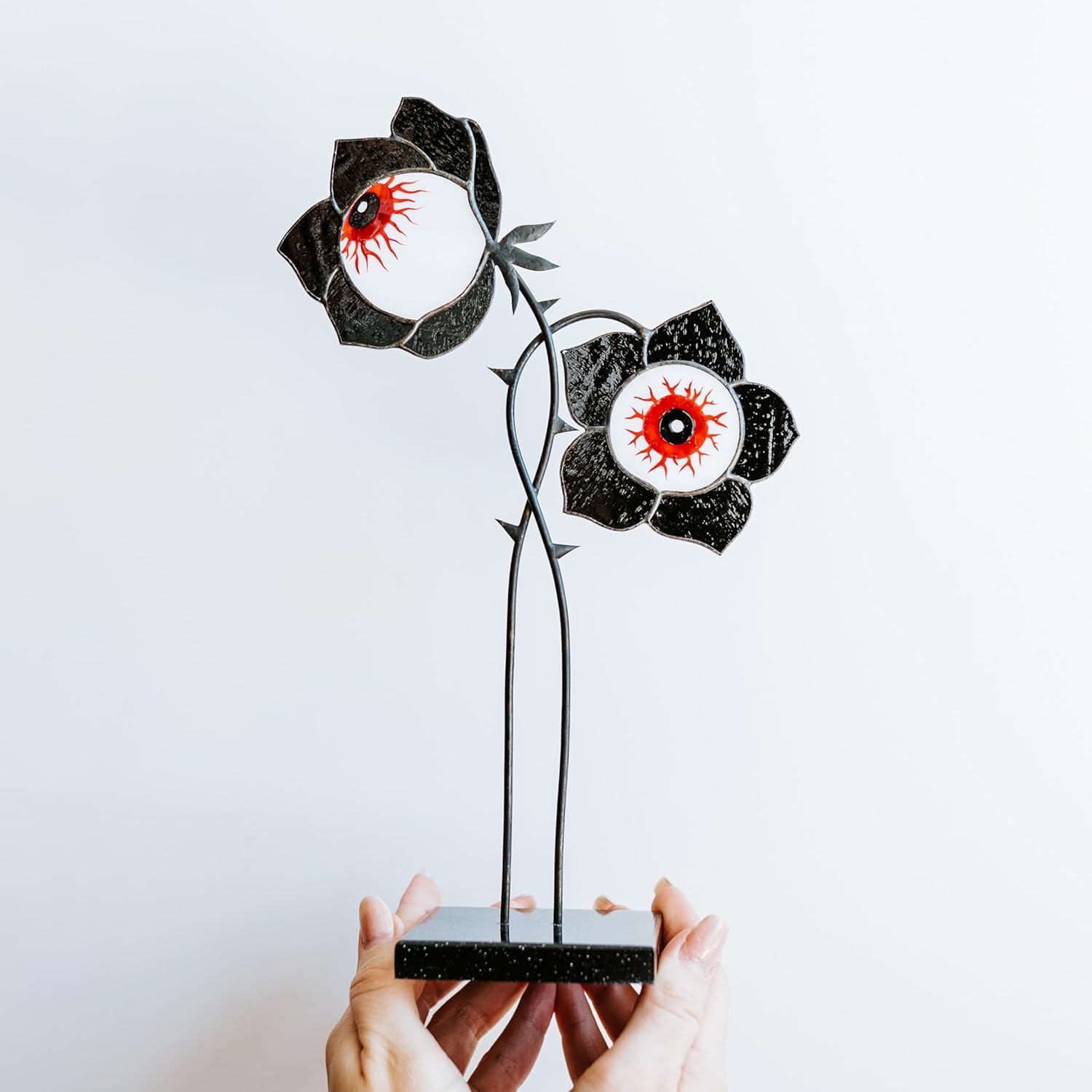 Stained Glass Halloween Eyeball Flower Suncatcher - Modern Halloween Decor for Home & Garden, Hallowen Ornament, Creepy and Gothic Decor, Size: 6.2 inch x 10.2 inch.
