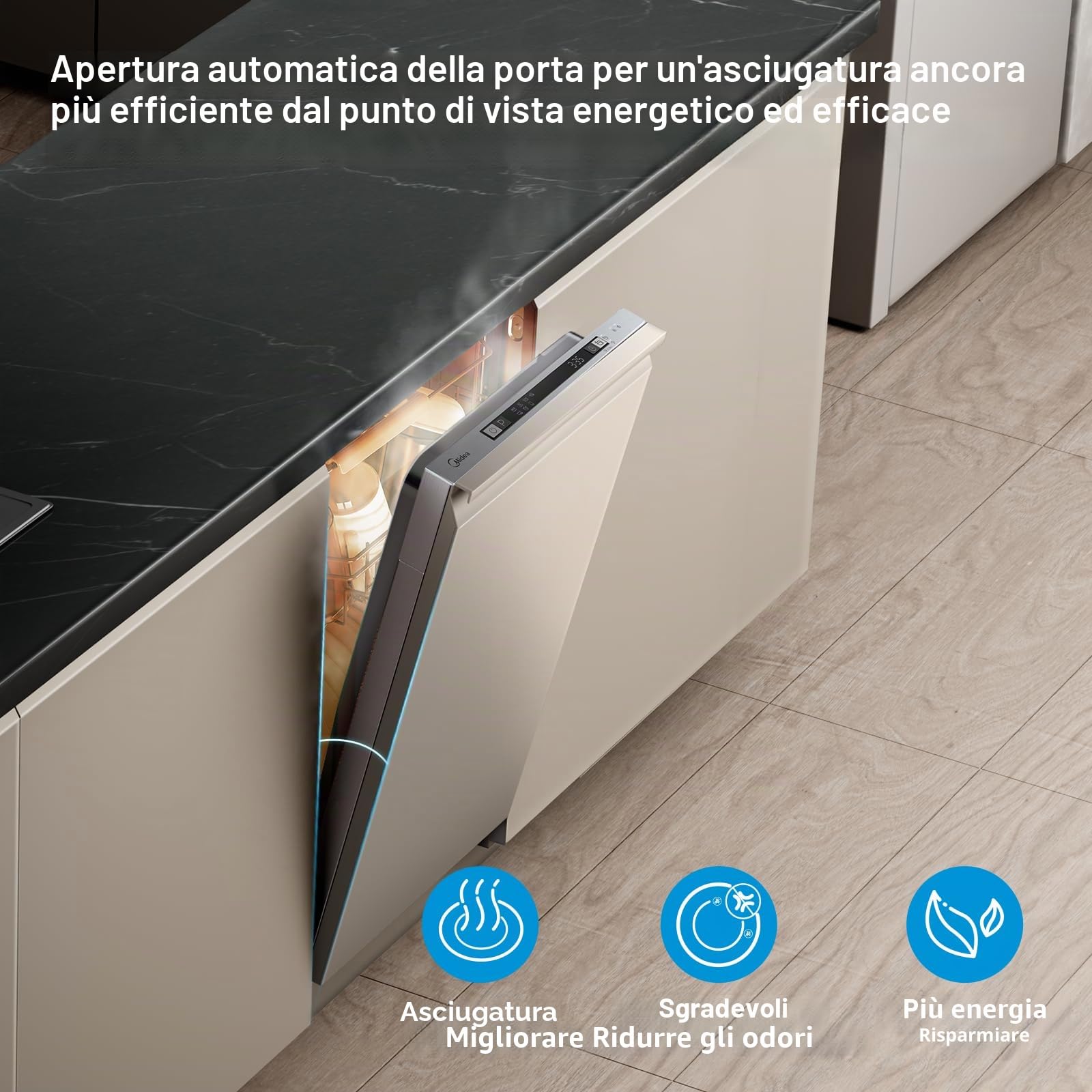 Midea SV 5.14K10C - Lavastoviglie completamente integrata 45 cm, 10 soffitti a misura, lavabile in lavastoviglie con WiFi, 8 programmi, 44 dB, apertura automatica della porta, 0-24H, in acciaio inox