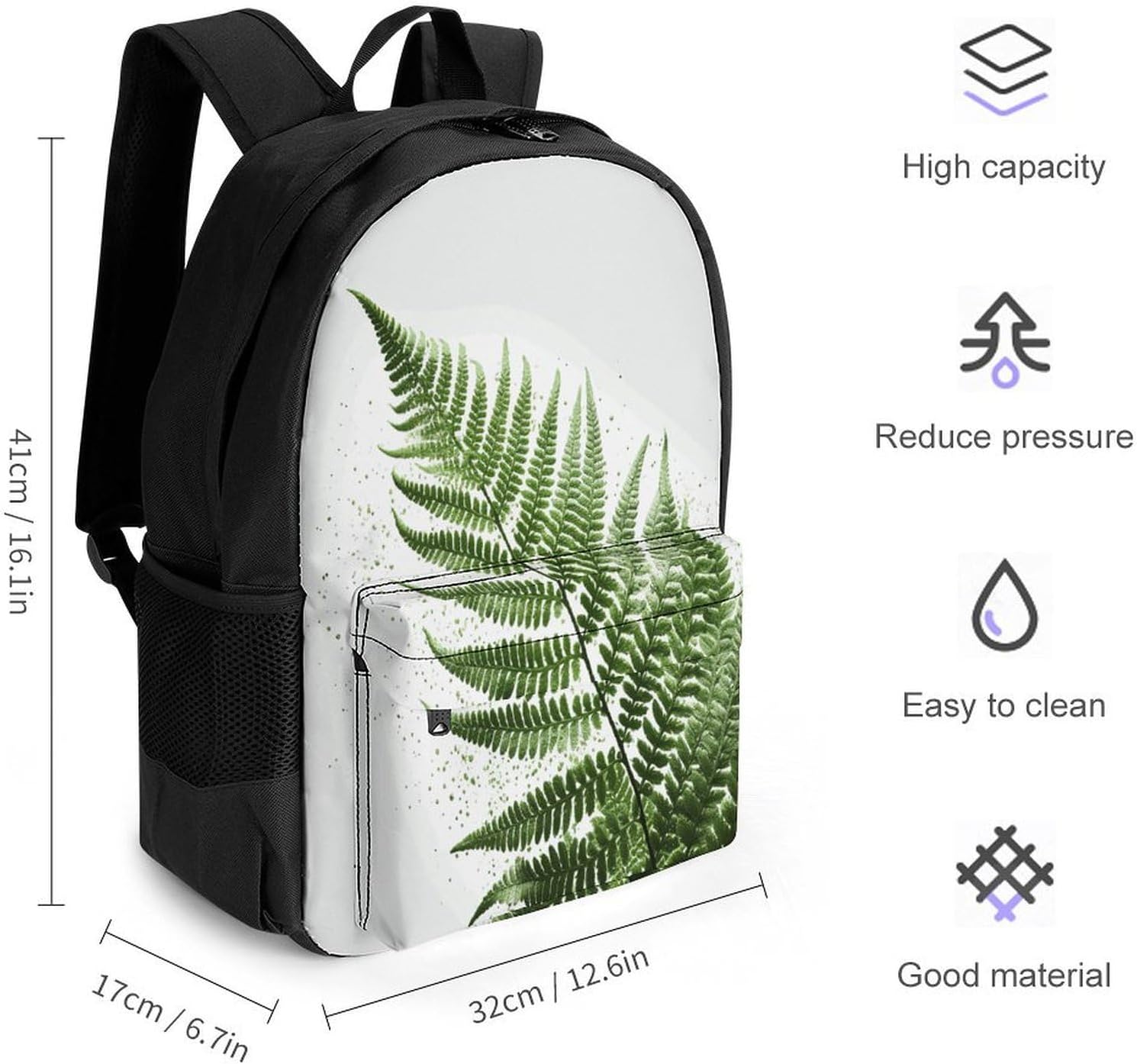 Natural Plant Silhouette Fern Leaf Backpack Daypack Travel Backpack | Lightweight Casual Laptop Backpack for Women Men Aesthetic Travel Bag for Weekender Business Hiking Outdoor