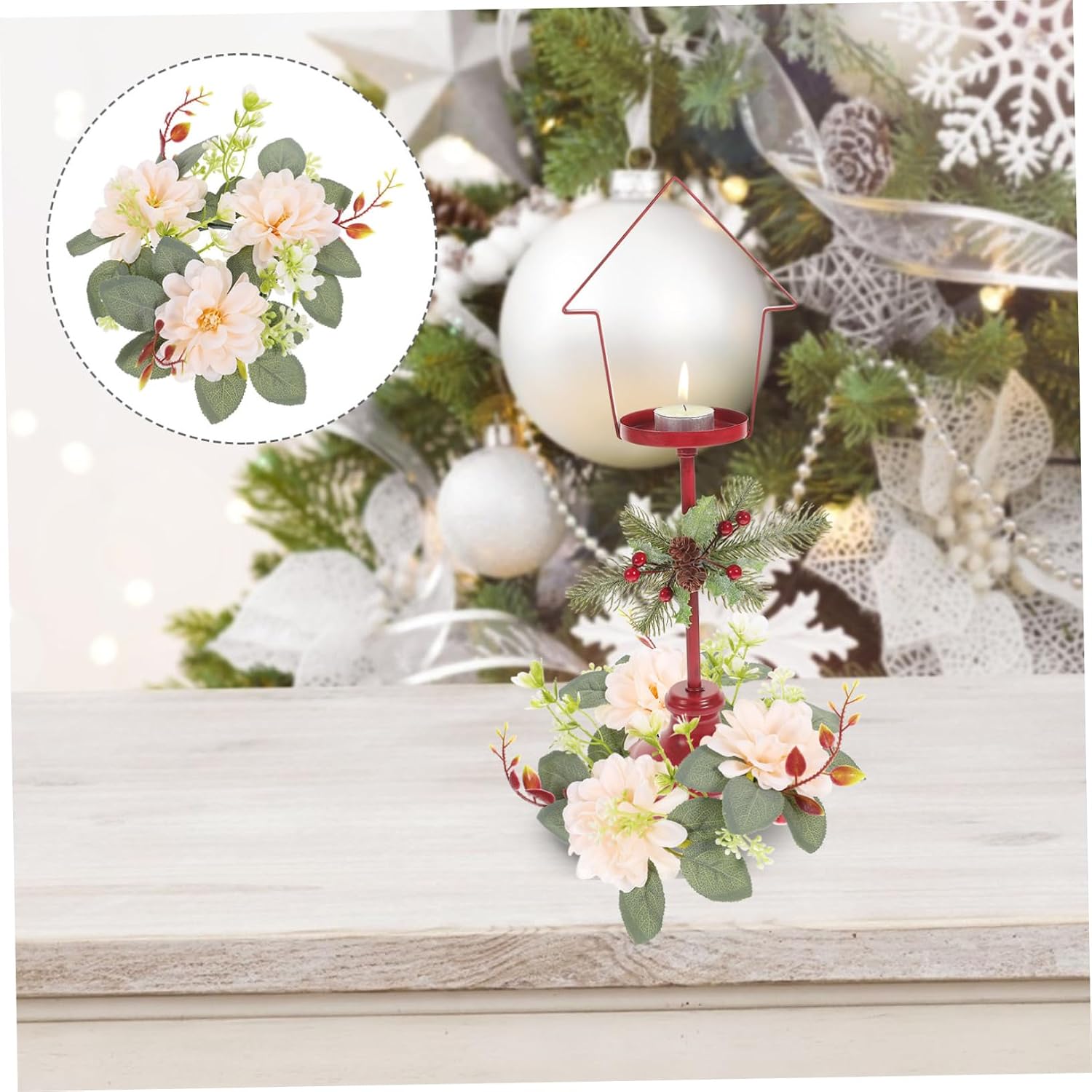 Ipetboom Artificial Dahlia Candle Wreath with Flowers Small Floral Ring for Pillar Candle Holder Wedding Table Centerpiece Versatile Decor for Party and Home Celebration