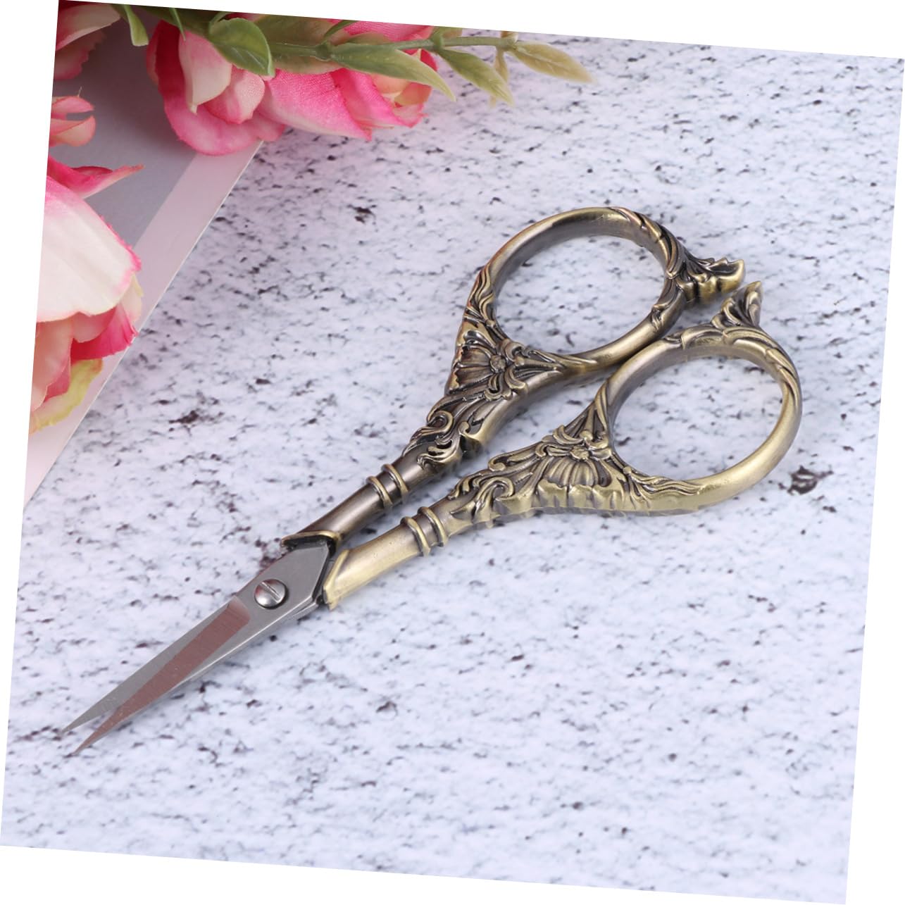 Operitacx 3stücke Vintage Schere Mit Lilienmuster Edelstahl Nähschneider Für Kreuzstich Und Bastelarbeiten Leicht Und Tragbar Für Stoffe Und Materialien Antik Cyan