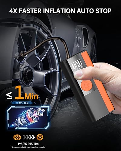 Miniatura 2 de Inflador de neumáticos, compresor de aire portátil, bomba de aire inalámbrica de 150 PSI para neumáticos de automóvil, batería y bomba de neumáticos