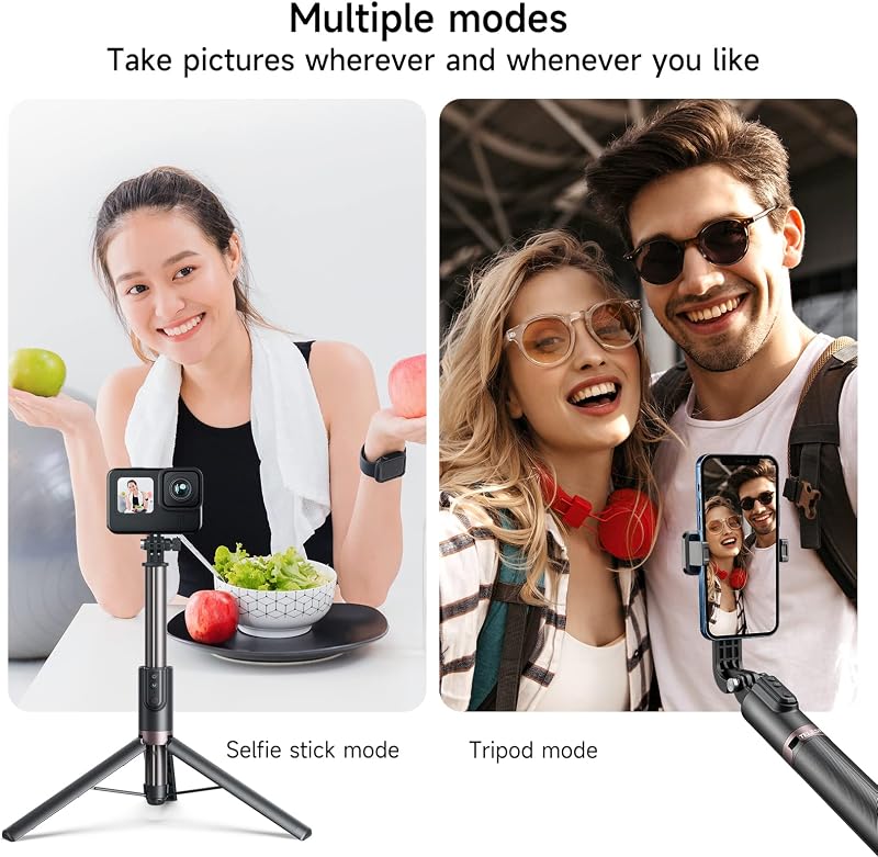 TELESIN 130cm Selfie Bot Állvány Bluetooth Távirányítóval, 3-in-1 Alumínium Szelfibot GoPro Hero 11/10/9/8 Mobil Telefon Akciókamerához