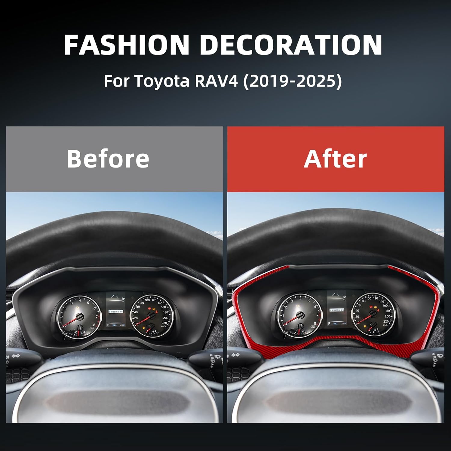 Real Carbon Fiber Dashboard Frame Covers for Toyota RAV4 (2019-2025) Protect Decor Stickers Interior Car Accessories, Red