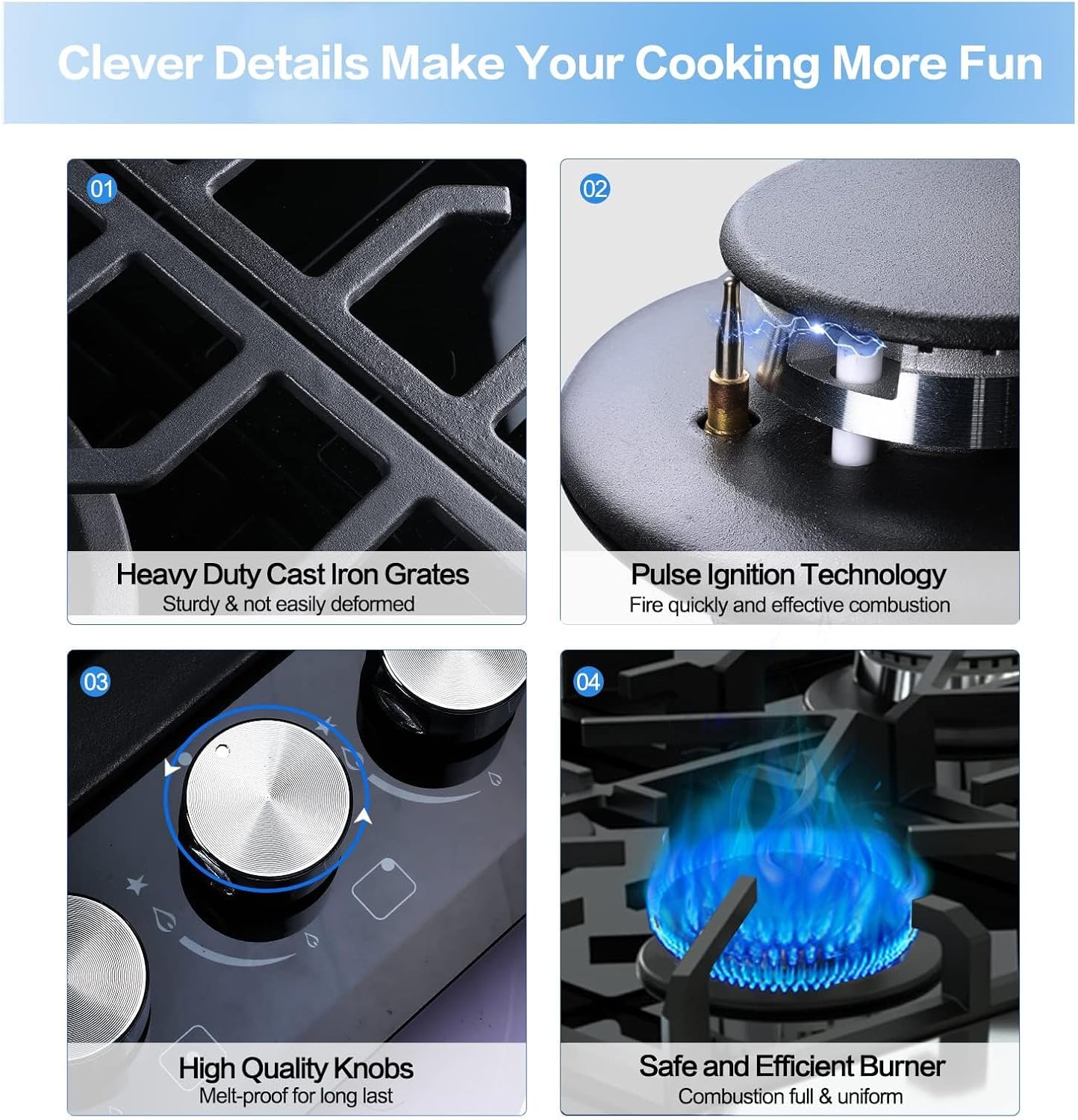 Davivy 5 Burners Built In Gas Cooktop 34 Inch, All Black Tempered Glass Surface Stove Top, 36004 BTU Dual Fuel NG/LPG Convertible, Easy Installation Cooktop with Thermocouple Protection, CSA Certified