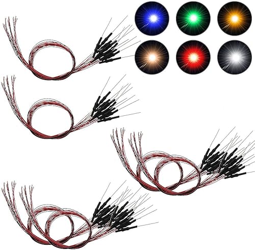 Vista 55 de Evemodel L0402B 20pcs pre-cableado SMD LED 0402 Bule Diodo emisor de luz 12V pre-soldado Micro Litz cable cable longitud 7.8 pulgadas (7.9 in)