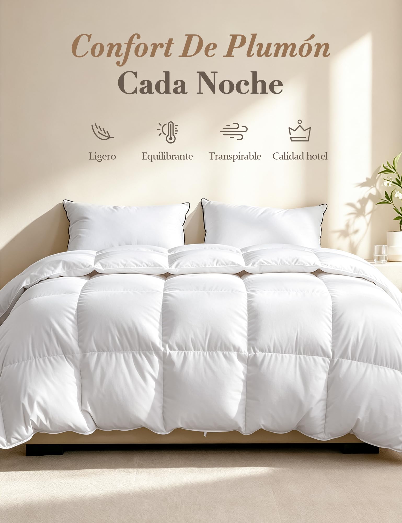 BPC Edredón Nórdico Cama 150/160, Edredón de Plumón 90% 4 Estaciones | Relleno de 330 g/m² | 100% Algodón Orgánico, Transpirable y Suave | Calidad Hotel | OEKO-TEX & RDS | 220x240 cm