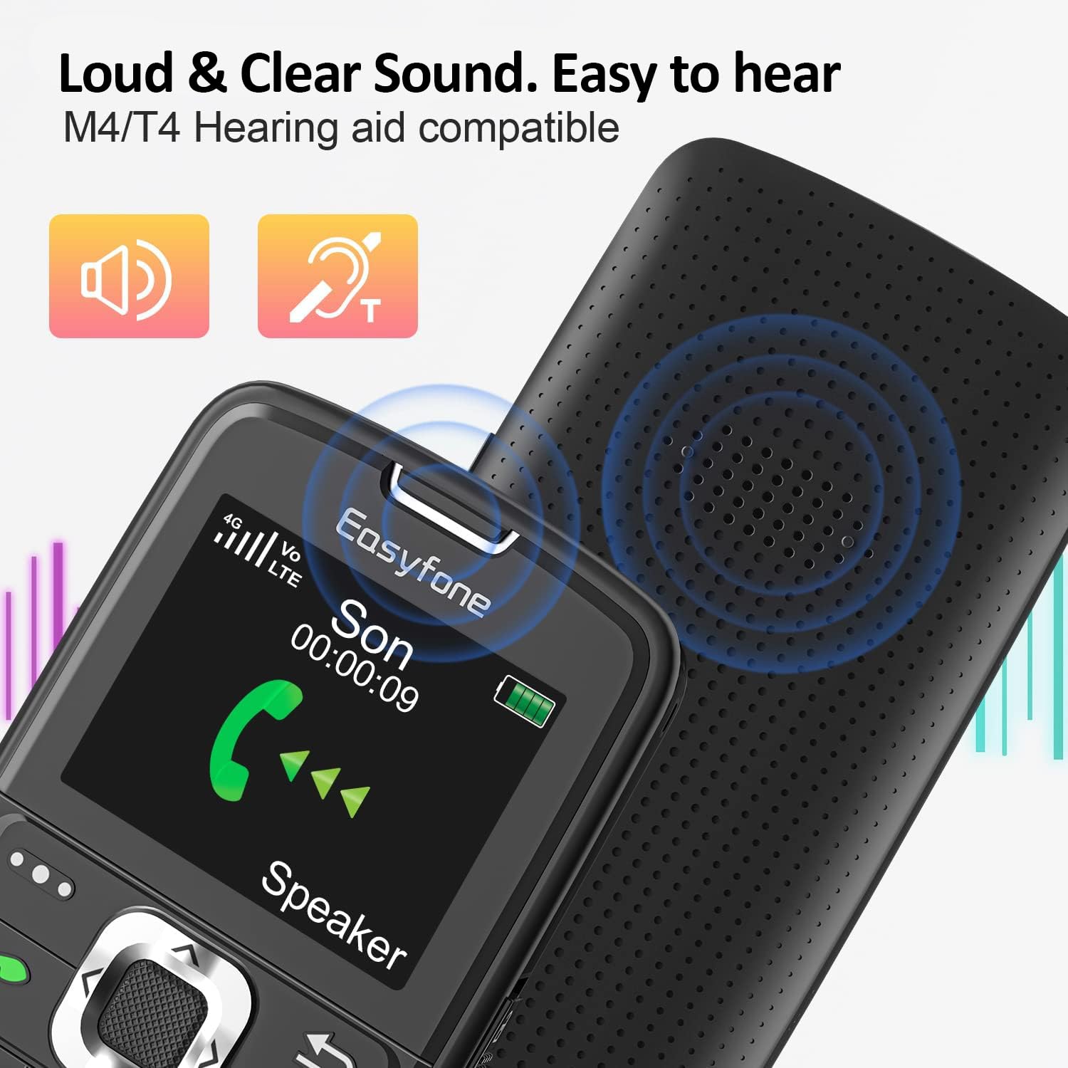 Easyfone Prime-A6 4G gsm Teléfono Móvil para Personas Mayores con Teclas Grandes y botón SOS, Fácil de Usar Móviles para Ancianos con Base cargadora (4G LTE)