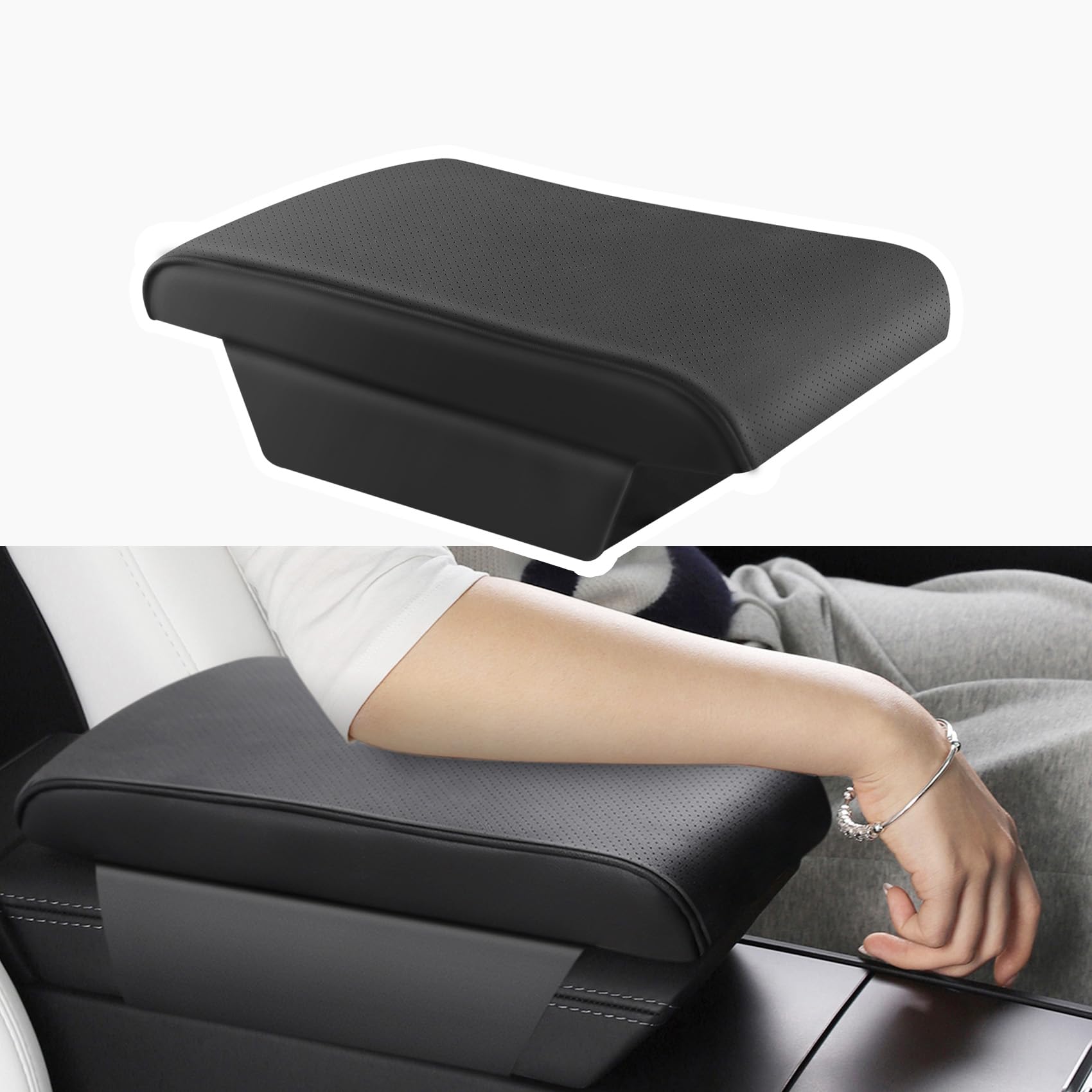 TPARTS Cuscino di supporto per bracciolo in pelle per Tesla Model 3/Y/X/S Tesla Bracciolo Decor Accessori Interni Cuscino per Console Cuscino per Console Cuscino per Gomito (nero)
