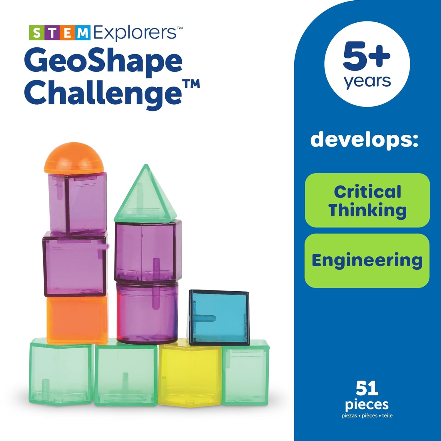 Learning Resources STEM Explorers GeoShape Challenge - 3D Geometry School Shapes, Montessor Math Manipulatives, Critical Thinking, STEM Homeschool, Classroom Must Haves, Teacher Supplies