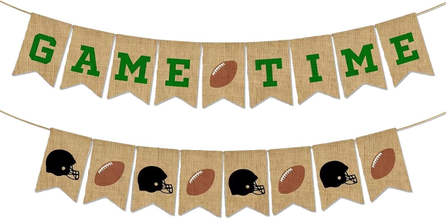 Game Time Football Burlap Banner - Go Bills Banner, Fly Eagles Fly Decor, It's Game Day Sign, Football Party Decor, Birthday & Sports Fantasy Party Decorations