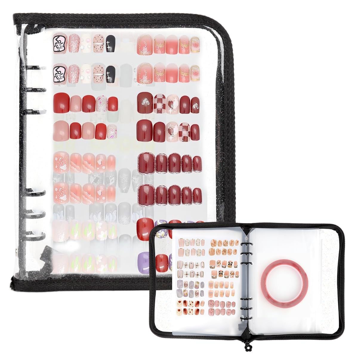 MAYCREATE® Press On Nail Organizer with 4 Insert Pages, A5 Size Reusable Fake Nail Swatch Collecting Book Polish Color Display Holder Container with Tape and Zipper Pocket-image-4