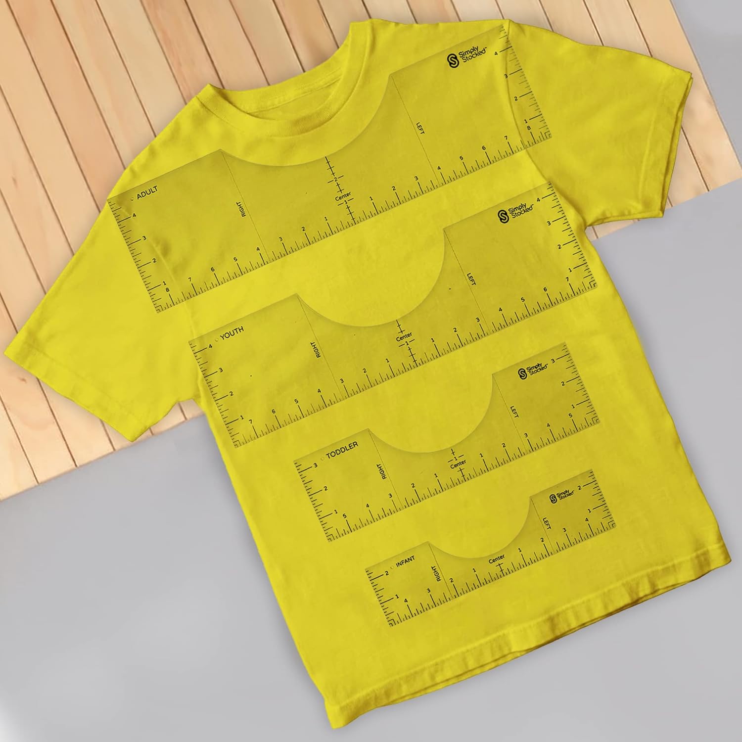 Simply Stocked Tshirt Ruler Guide for Vinyl Alignment - 4 Pcs of PVC T Shirt Rulers to Center Designs for Heat Press - 17.5, 16, 12 and 10 Inch Guides for T-Shirts of All Sizes (Transparent) : Arts, Crafts & Sewing