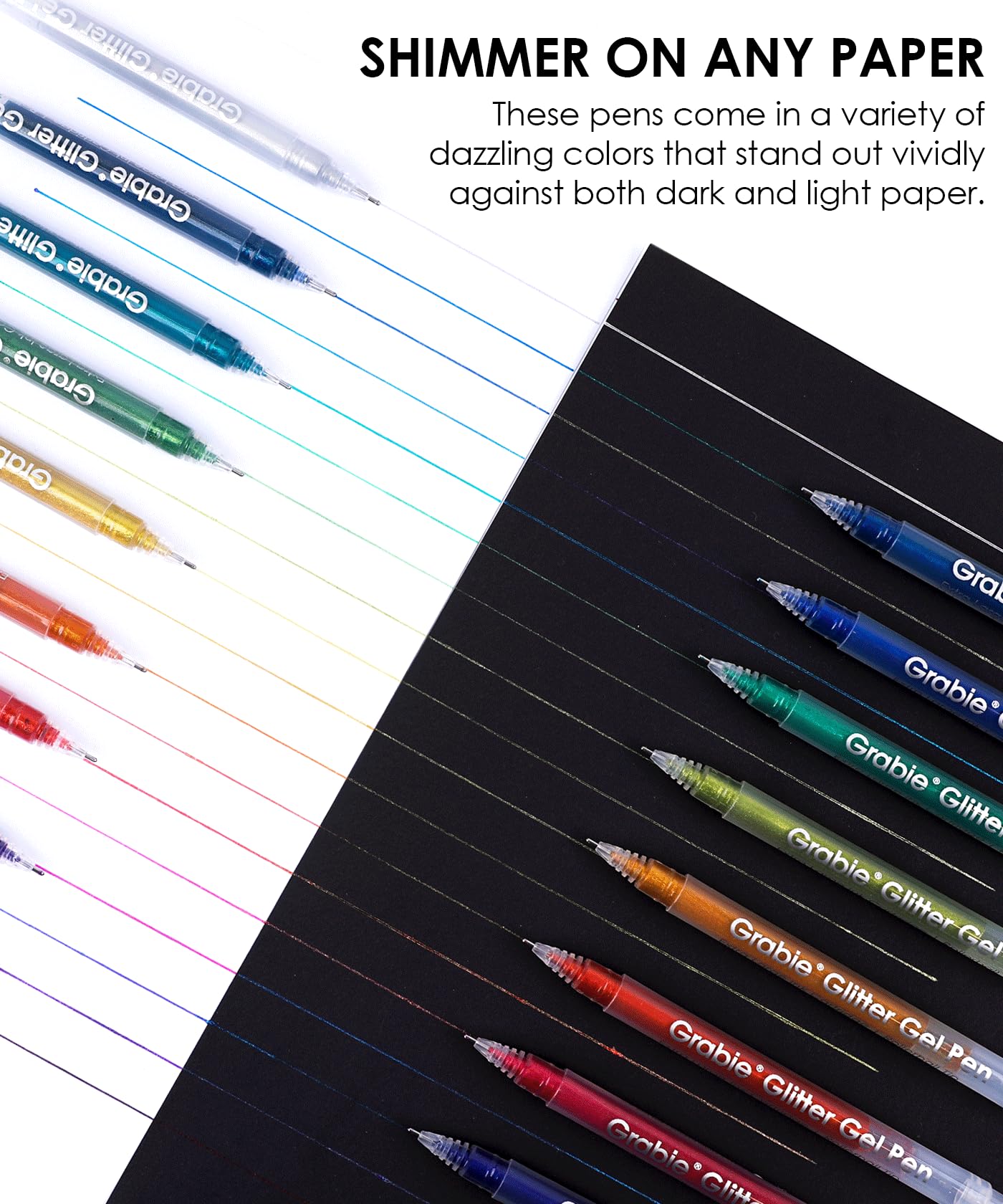 Grabie Jumbo Glitzer Gelschreiber Set, 18 Farben mit 800% mehr Tinte, Glitzerstifte für Malbücher & DIY-Projekte, 1,0 mm Rollerball für sanften Tintenfluss, Shimmering Metallic-Effekt