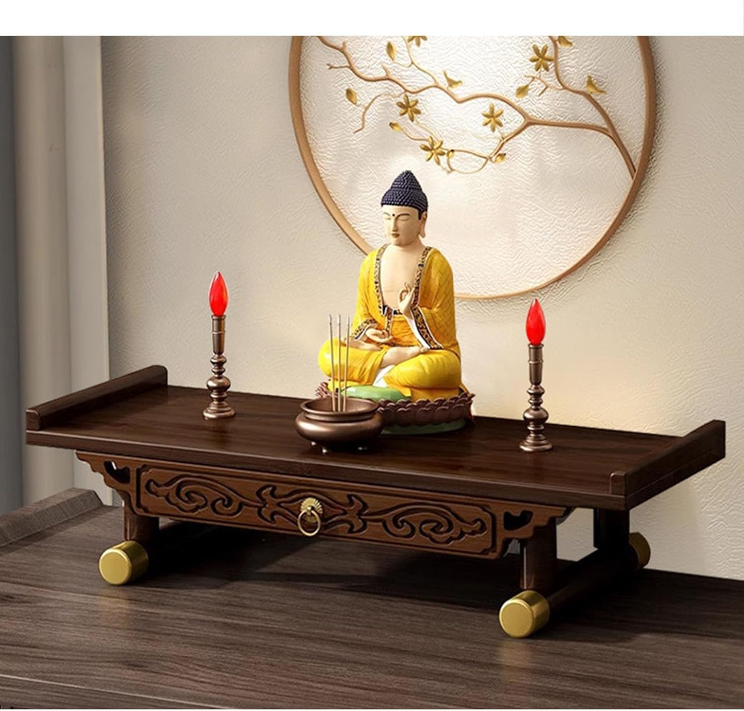 Petit Meuble pour Statue de Bouddha compact pour optimiser un salon étroit