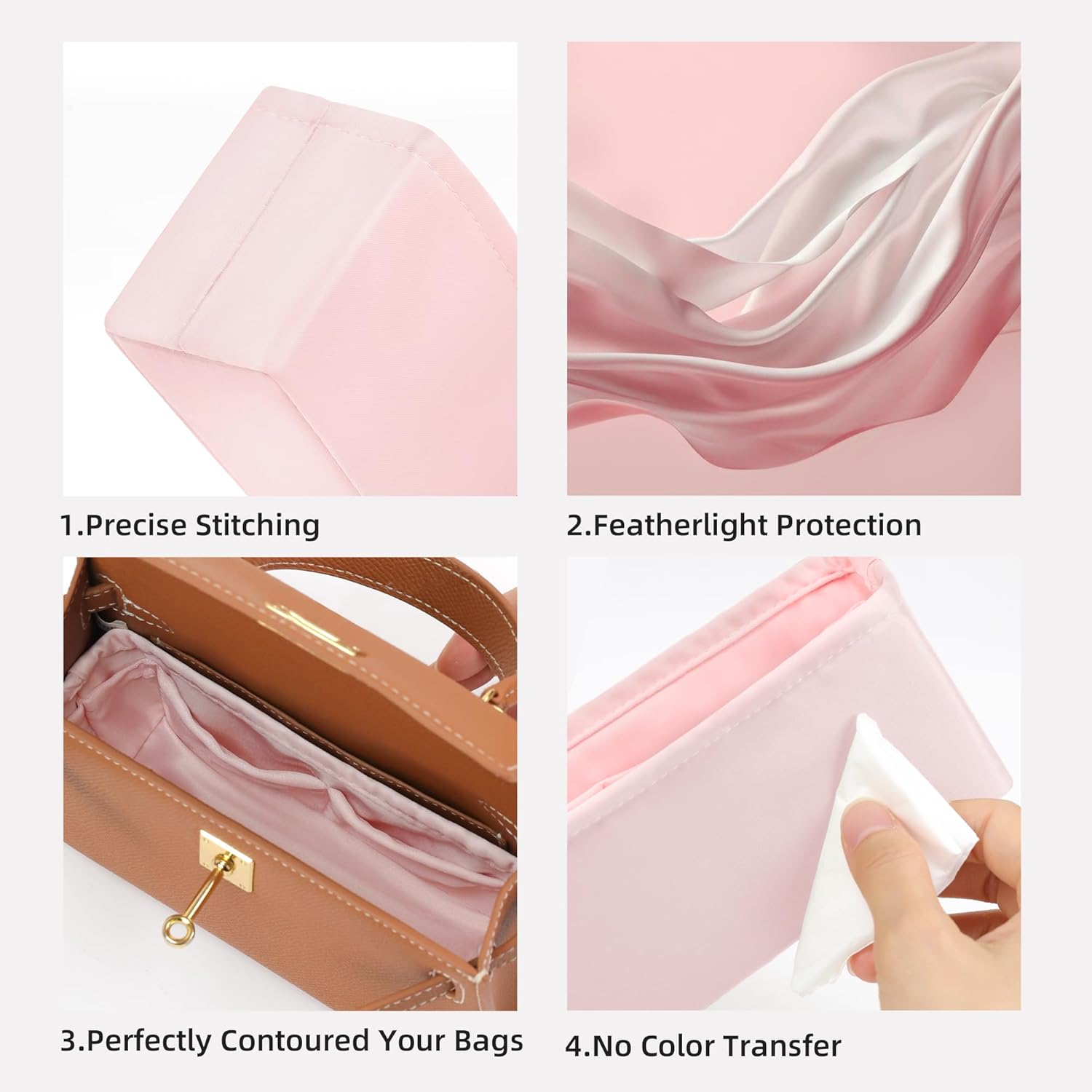 DGAZ Bag Organizer Insert, Silk Purse Organizer, Luxury Handbag & Tote, Fits Kelly Mini I/II /20/25/28/32/35/40 Bags (Pink, MiniKelly2) - Image 3