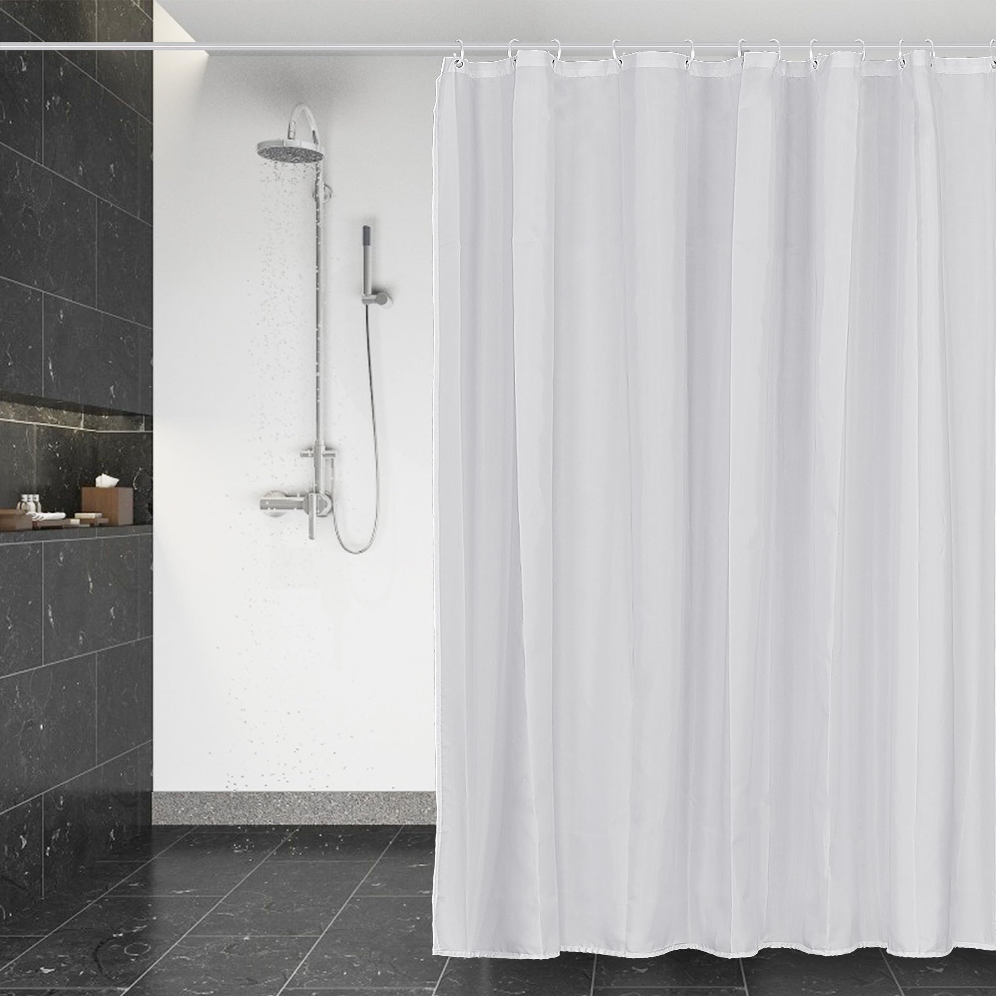 DUFU Cortina Ducha con Secado Rápido y Lavable - Cortina Baño Impermeable Hecha de Poliester Blanco con 12 Ganchos 180 x 200 cm