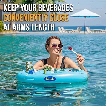 Inflatable Pool Drink Holder with Large Capacity, Floating Drink Float for Hot Tub, Pool, Beach & Party - Holds Drinks, Phones & Snacks, Easy Inflation
