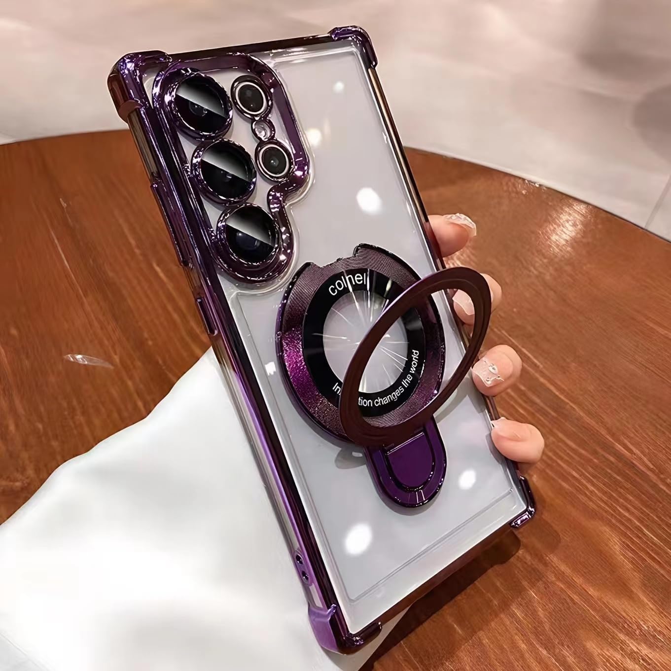 For Samsung Galaxy S26 Ultra Case Clear with Magnetic Ring Stand,[Compatible with Magsafe],Shockproof Kickstand Design Camera Lens Protector Plating Soft Slim Women Men Cover Case for S26 Ultra,Purple