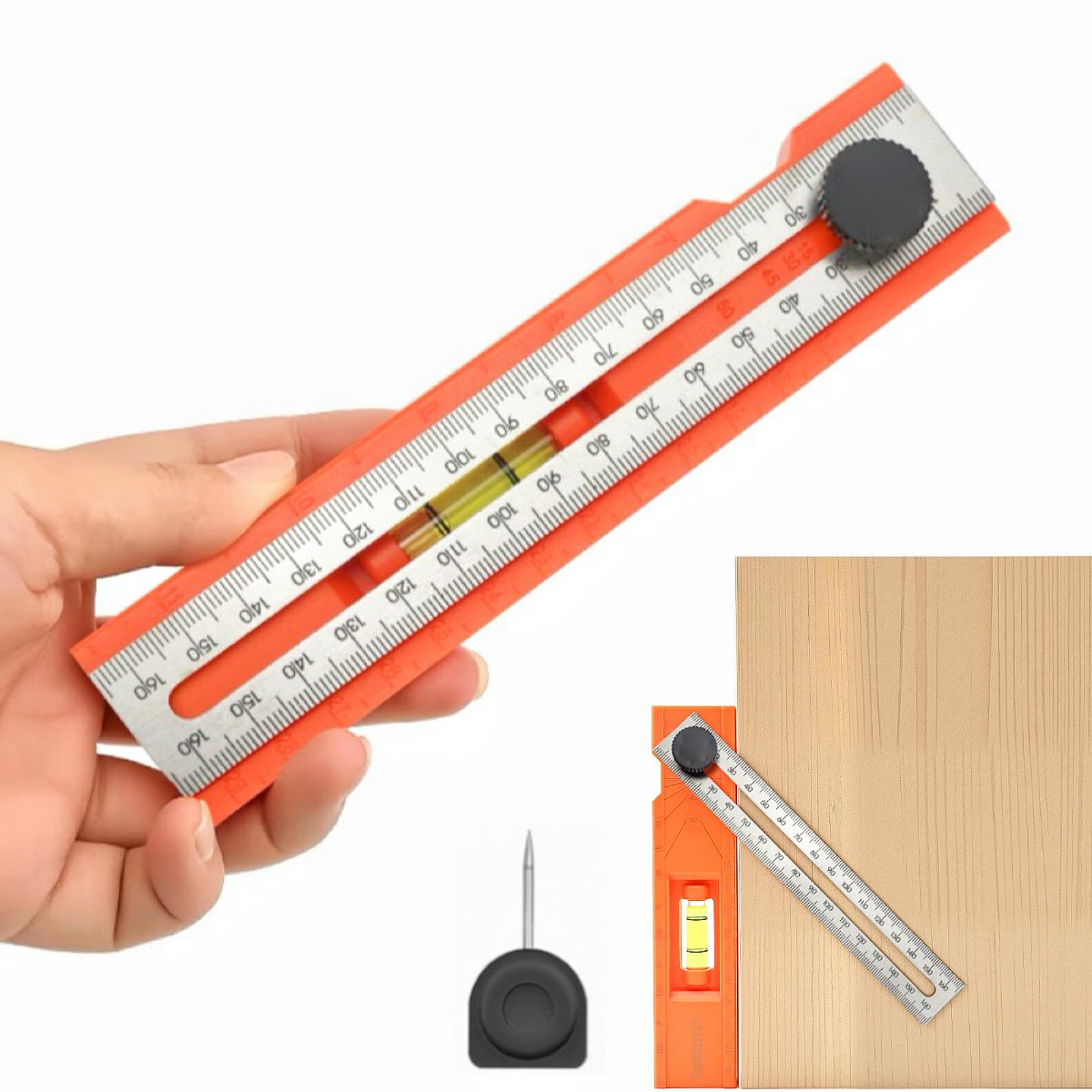 Sunkizzrs® Multifunctional Woodworking Marking Ruler with Level & Adjustable Screw — 0-180° Measurement Degree Protractor Angle Finder Arm Rule Professional Metal — Angle & Depth Measuring Tool-image-24