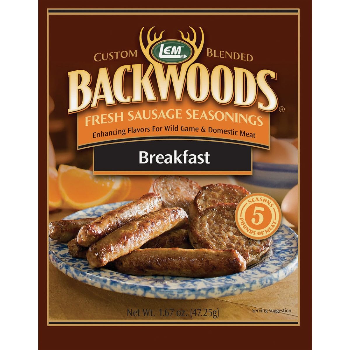 LEM Backwoods Breakfast Fresh Sausage Seasoning, Seasons Pounds of Meat