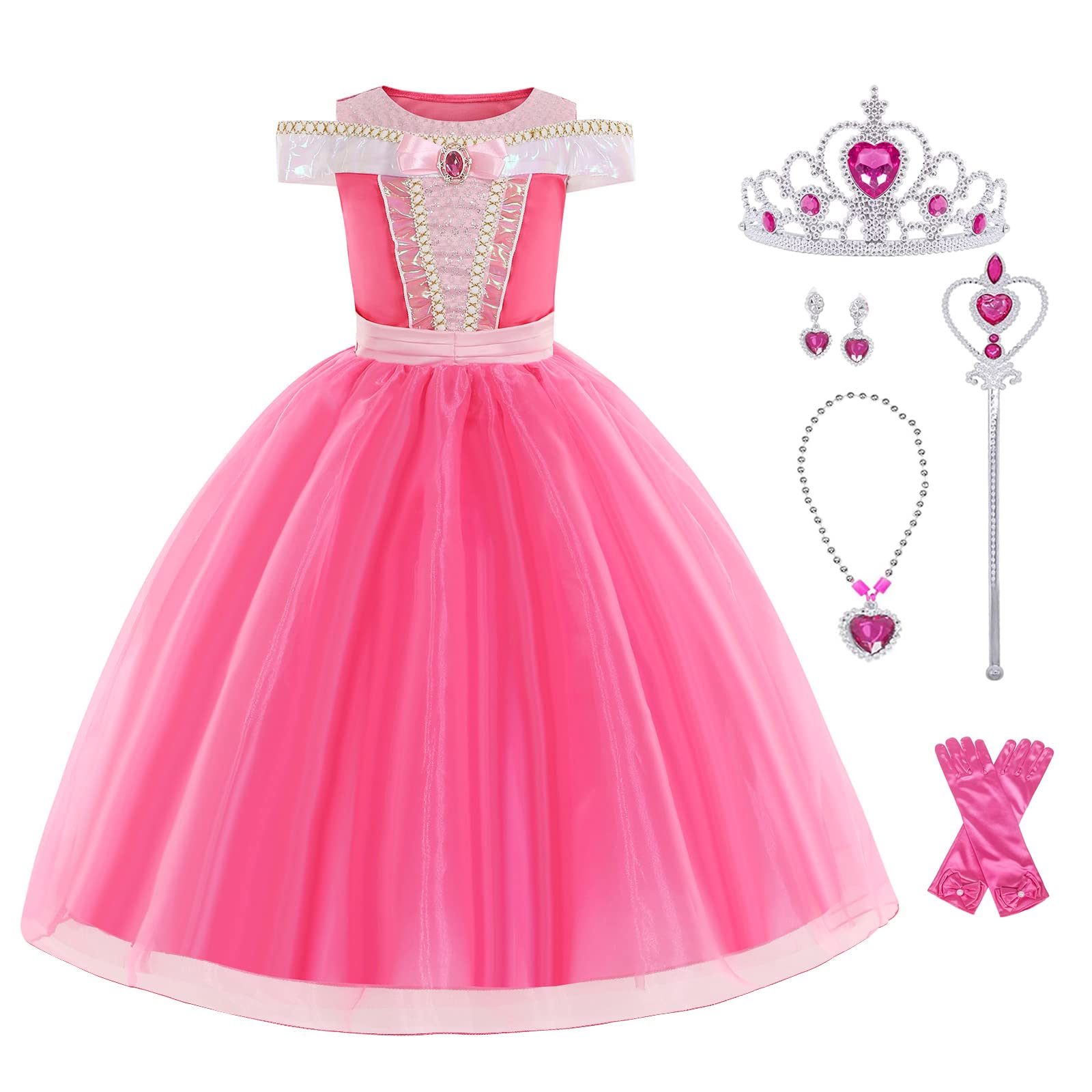 Foierp Disfraz Bella Durmiente Niña Vestido Princesa Bella Aurora Niña Princesa Coronación Vestidos Para Fiesta de Cumpleaños Halloween Cosplay Vestido