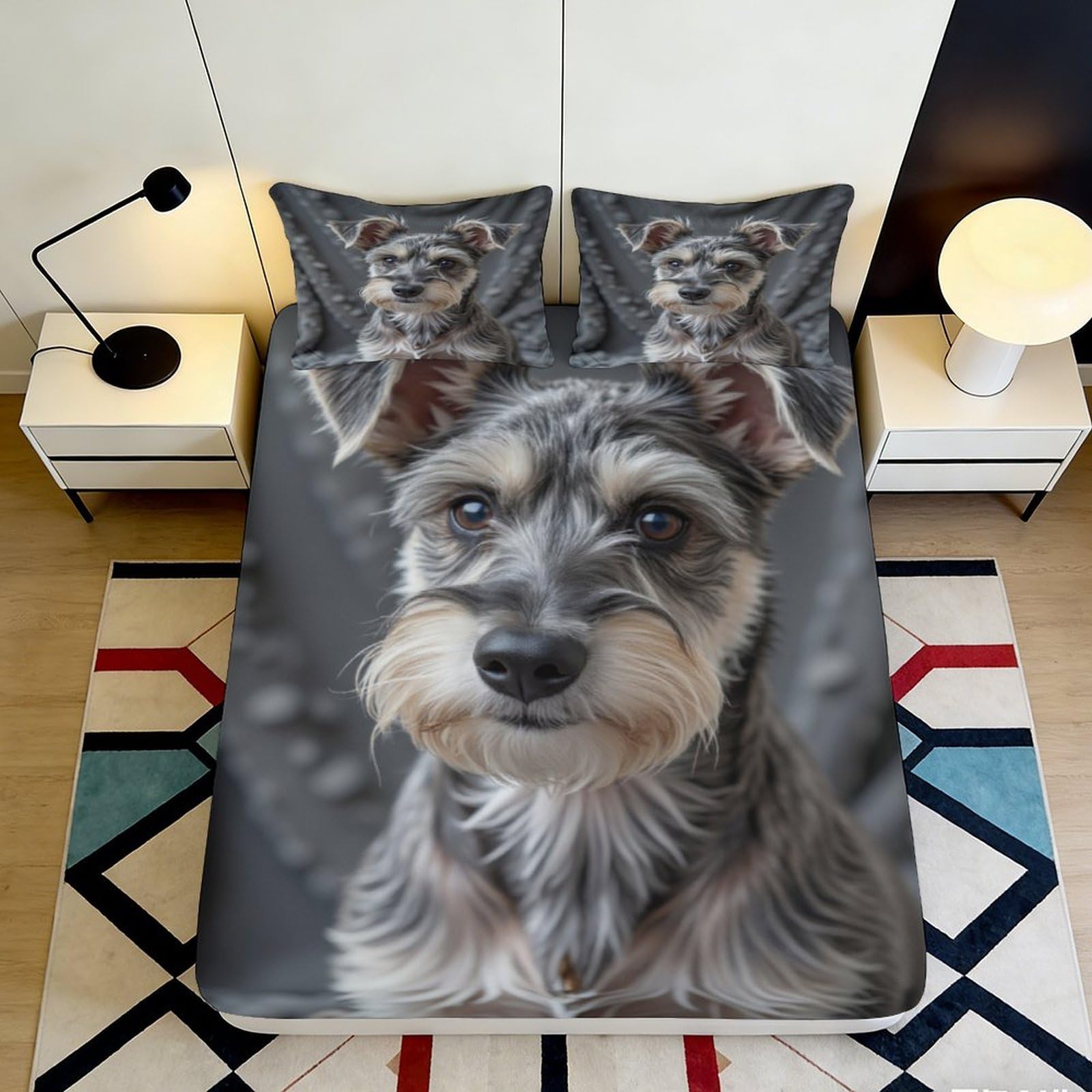 Pnayamiorkfel Style-5 3D Printed Schnauzer Dog Fitted Sheet Microfiber Grey Animal Bed Sheet For Bedroom Guest Room Mattress Protection Decor 90X200x25cm