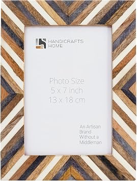 Handicrafts Home 5x7 Picture Frame- Herringbone Chevron Pattern Bone & Resin Inlay Photo Frame Handmade Picture Photo Frame Chevron Herringbone Art Inspired Vintage Table-Top/Wall Decor Frames 5x7 Inches, Gray,White,Wood - Hypno Daze
