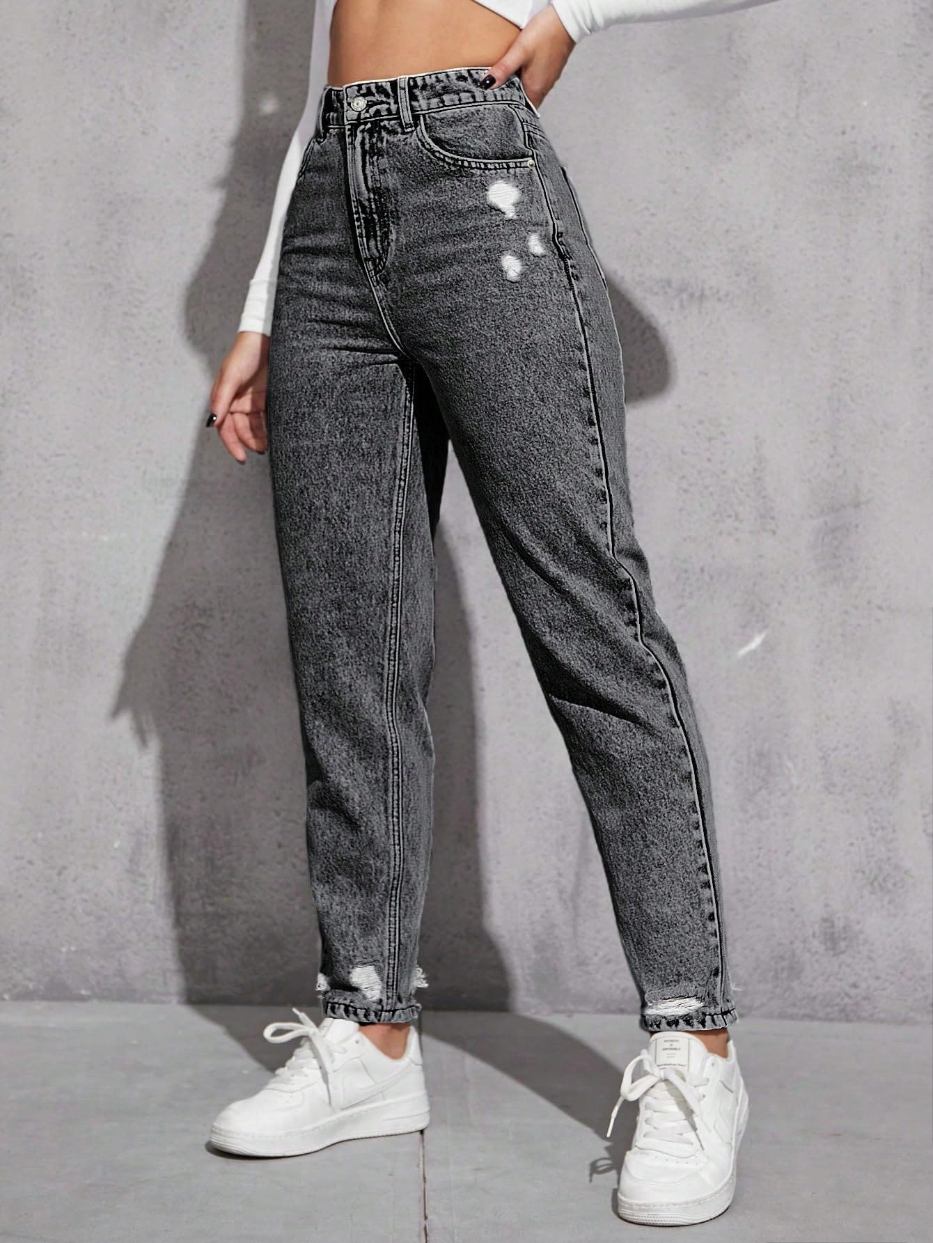 AVANOVA Czarne damskie bawełniane dżinsy z wysokim stanem do kostek dla kobiet dżinsy II denim bawełniane spodnie jeansowe dla kobiet II bawełniane spodnie II szerokie nogawki II bawełniane dżinsy dla