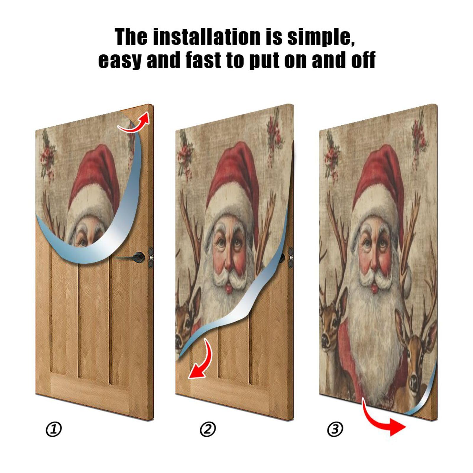 J JOYSAY Christmas Reindeer Santa Door Decorations Door Cover Christmas Decorations Large Fabric Front Door Covers Decoraions for Christmas Decorations,35x79 in