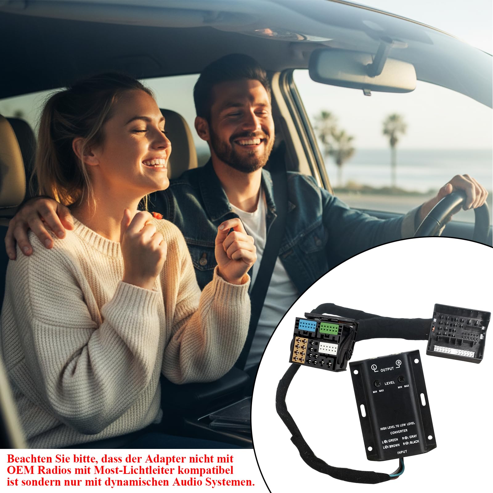 High Low Adapter Subwoofer Converter für Auto Radio Endstufe 2 Kanal Chinch Adapter Kabel auf Quadlock Ausgang Verlängerungskabel High-Low passend für BMW Ford Mercedes Seat Skoda VW