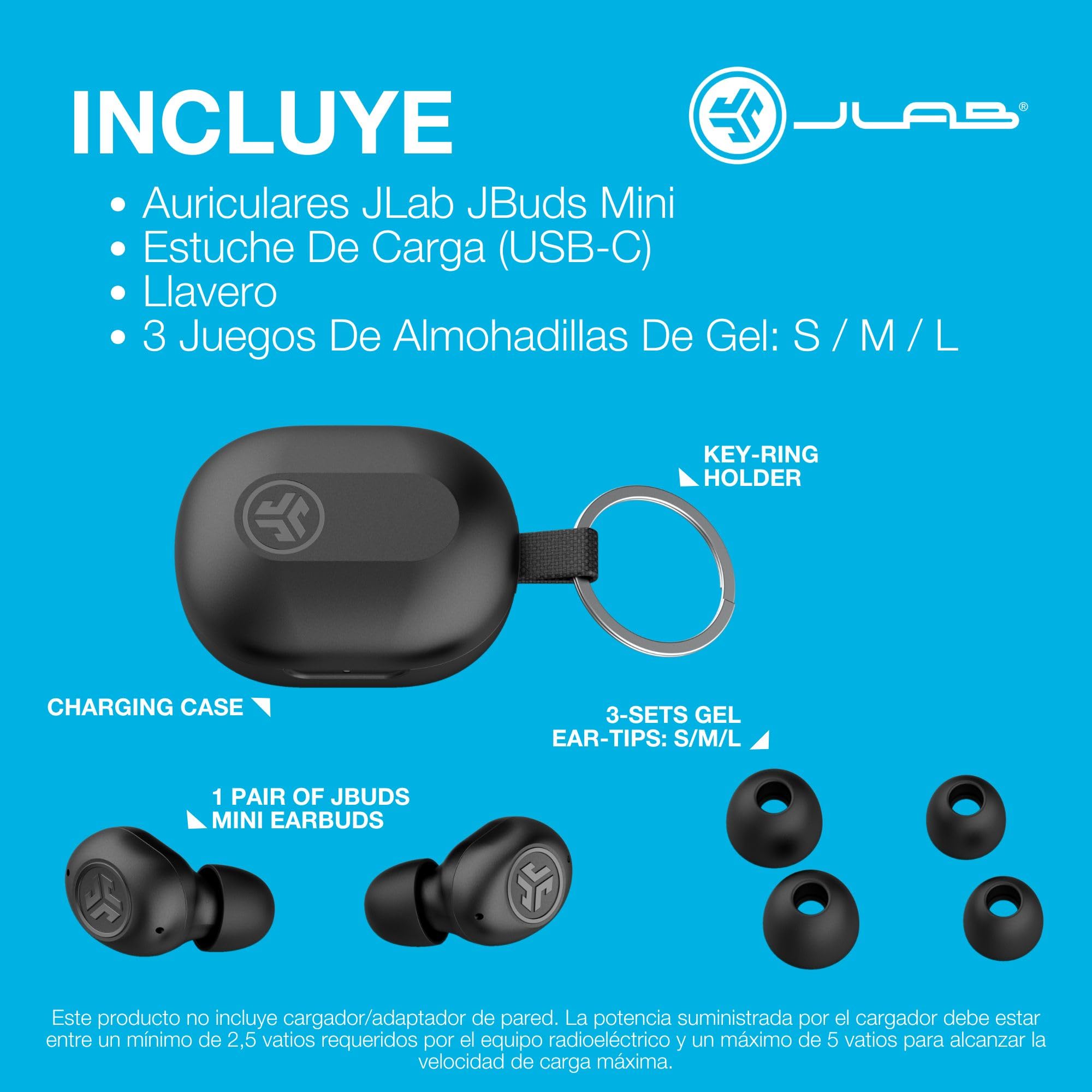 JLab JBuds Mini Auriculares Inalambricos Bluetooth, True Wireless Earbuds 20+ Horas Rendimiento con Caja de Carga - Audifonos Bluetooth Inalambricos, 3 Niveles de EQ Personalizado, Negro