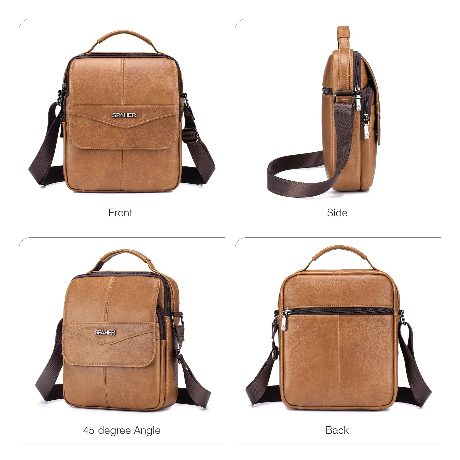 SPAHER Bandolera Hombre Piel Grande Bolso Caballero Bandolera Cuero para iPad 11 Pulgadas Bolsos Hombre Bandolera Piel Bolso de Cuero Mariconeras Hombres Man Bag