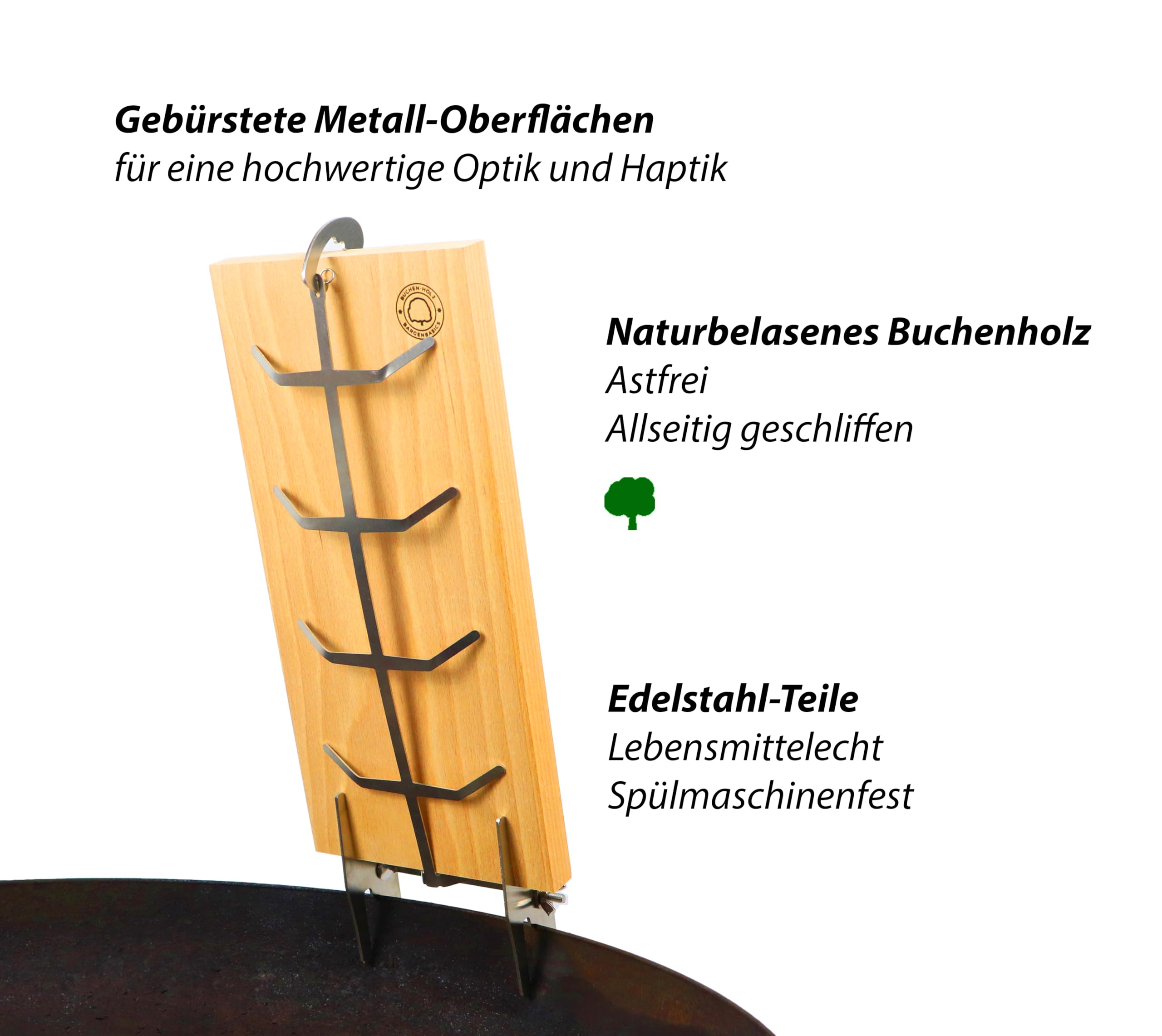 Bargen Flammlachsbretter mit Stabiler Edelstahl-Halterung 32 x 15 cm - Grillzubehör für Feuerschalen und Kugelgrill (2er Set)