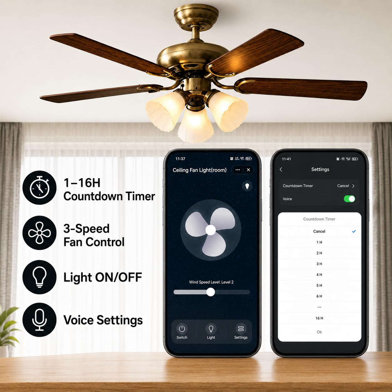 QIACHIP Mando a distancia para Ventilador de techo con 3 ajustes de velocidad y control de luz, 220V 230V controlador ventilador techo alexa Compatible con Smart Life APP, Alexa, Google Home