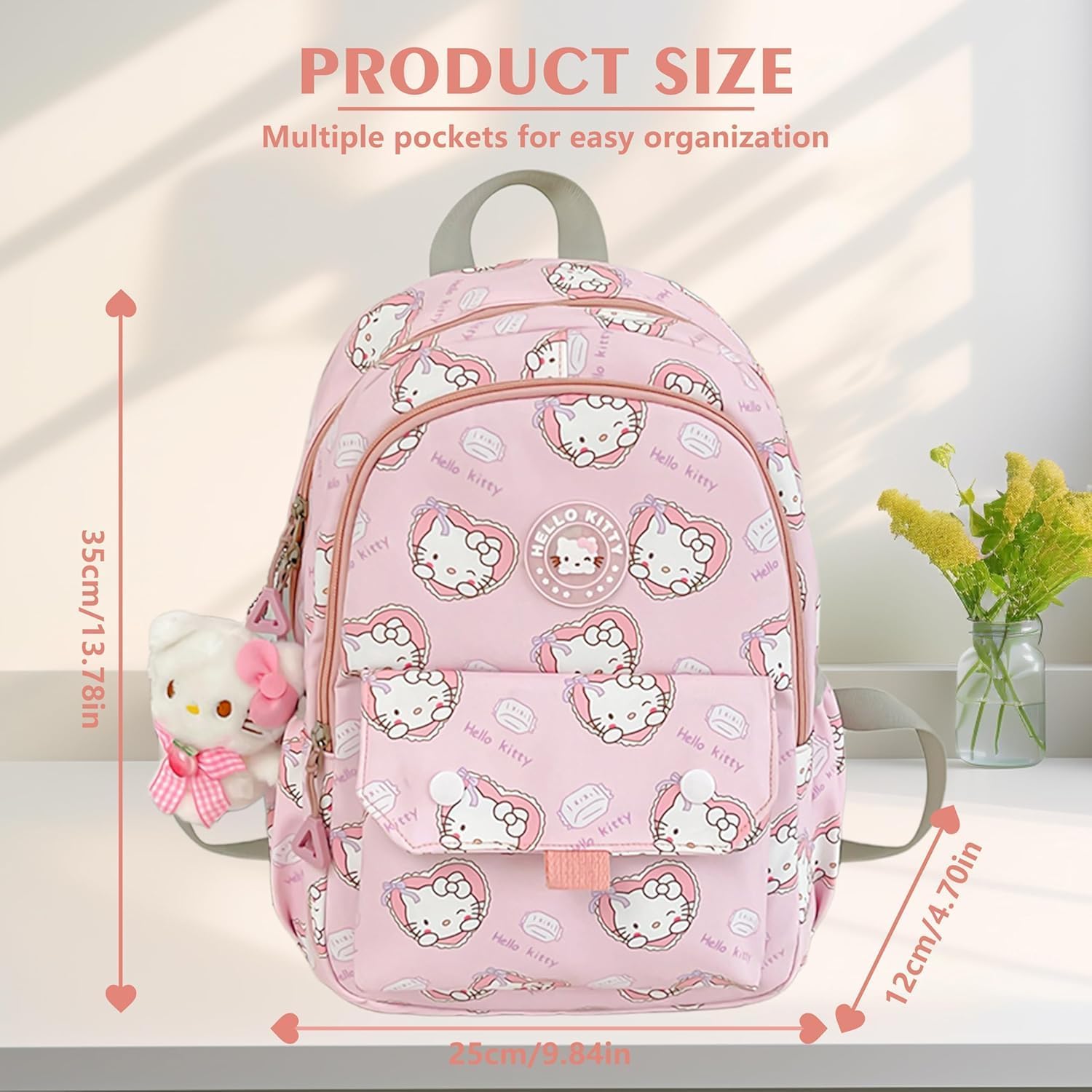 trettitre Backpack Cute Kitty Student Schoolbag Cartoon Casual Travel Bag for Boys and Girls School Season Backpack (pink4)
