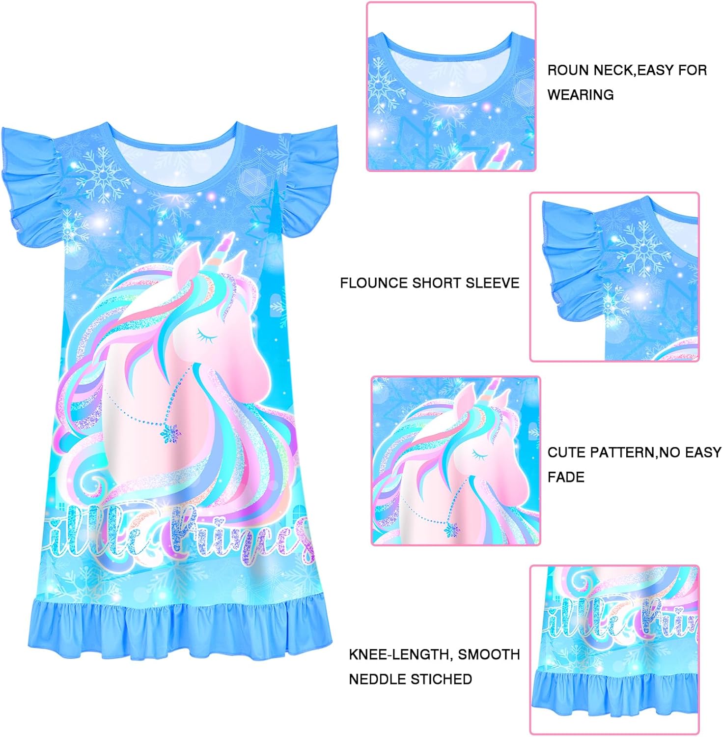 Sylfairy 2pcs Girls Nightgowns, Unicorn Nightgown Princess Pajama Dresses for Girls Sleepwear Nightie - Image 5