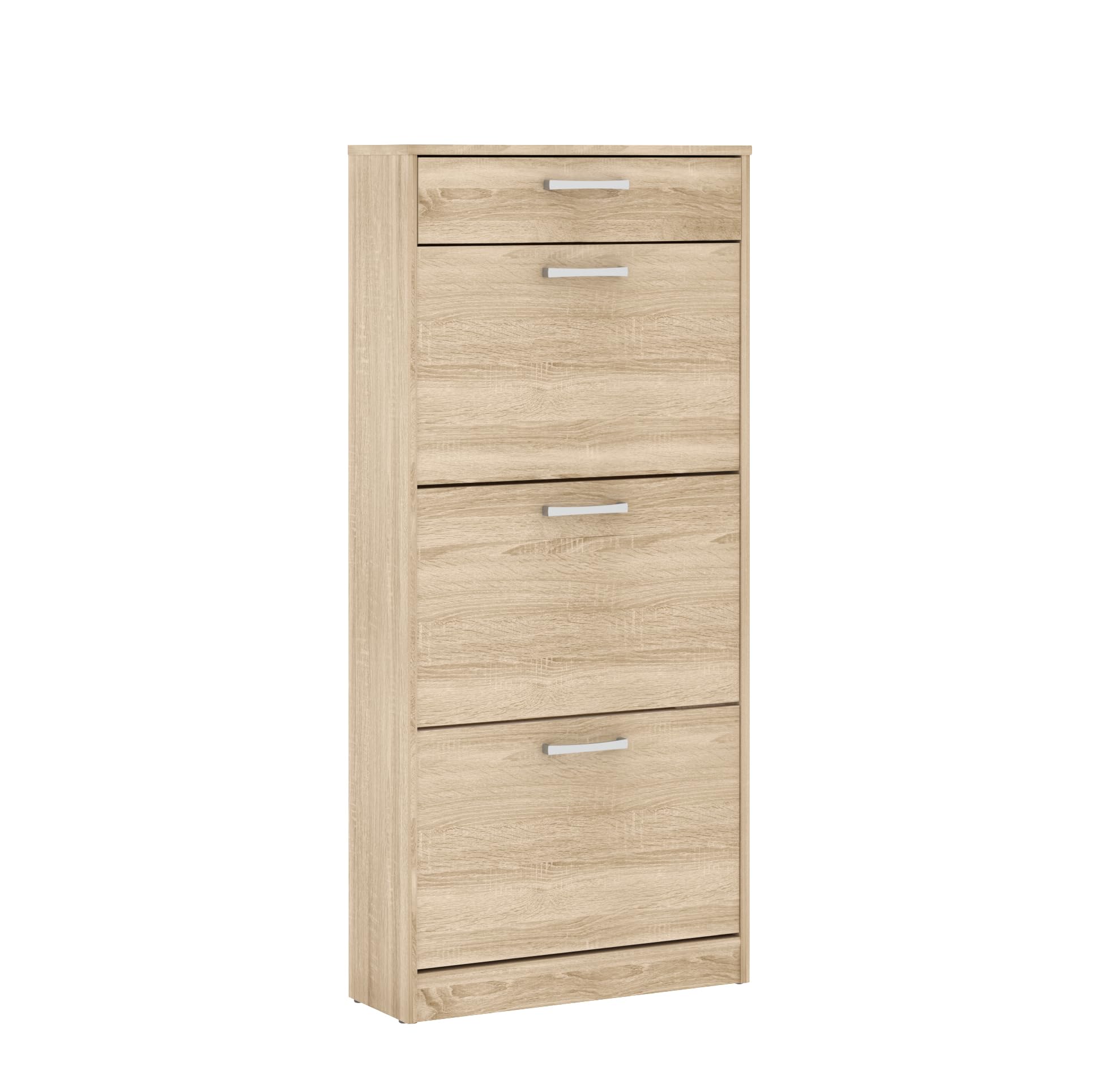 Forte NIKO Schuhschrank 60, Skandi-Schrank, 3 Kippfächer, 1 Schublade, Holzwerkstoff, Flur, Abstellraum, Sonoma Eiche Holzdekor, 58,2 cm breit x 127,7 cm hoch x 20,4 cm tief